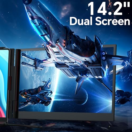 14" Laptop Screen Extender, Ultra-Slim 0.17" FHD 1080P IPS Portable Monitor for Laptop, USB C/HDMI Plug & Play, Fits 13"-17.3" Laptops, Work with Windows/Mac/Chrome,