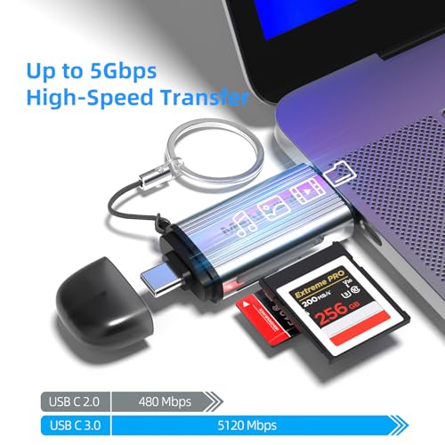 SD Card Reader, USB-C and USB 3.0 Micro SD Card Adapter, Dual Connector Memory Card Reader for SDXC, SDHC, SD, MMC, RS-MMC, Micro SDXC, Micro SD, Micro SDHC Card