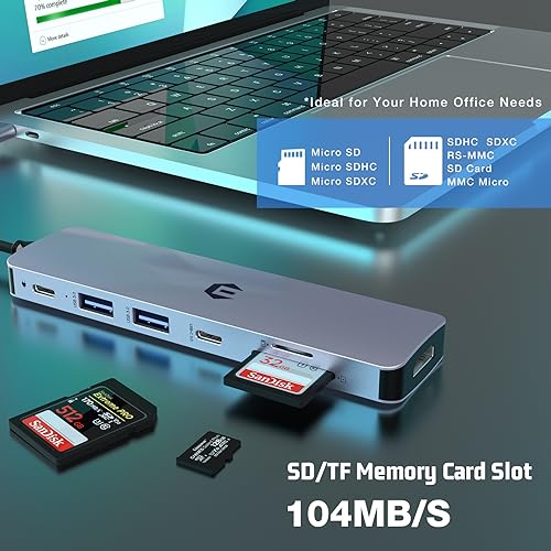 USB C HUB, 7 in 1 Laptop Hub Adapter with HDMI, 100W PD, 3 x USB 3.0, SD/TF Card Reader for Dell/HP/Lenovo/Laptop and Smartphone