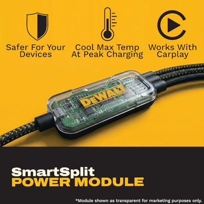DEWALT 100W Smart USB-C to USB-C Splitter – Data Transfer & Fast Charging | 1-to-3 Output, Kevlar Reinforced, 6ft Heavy-Duty for Laptop, MacBook, iPad, Android, Samsung, iPhone, Works w/Carplay