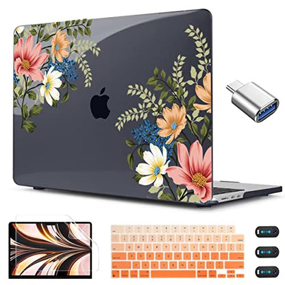 CISSOOK Compatible with MacBook Air 13 inch Case M2 M3 M4 M5 | A3449 A3240 A3113 A2681, 5in1 Set Hard Shell Case Keyboard Cover for MacBook Air 13.6 inch 2022 - 2026,Retro Flower - color: Air13.6inch-Blooming Retro Flower