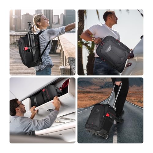 Neewer 2-in-1 Rolling Camera Backpack Trolley Case - Anti-shock Detachable Padded Compartment, Hidden Pull Bar, Durable, Waterproof for Camera,Tripod,Flash Light,Lens,Laptop for Air Travelling(Black) - style: Nw-da410t