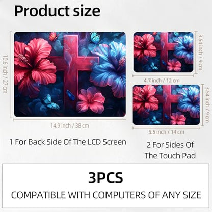 Hibiscus Cross Bloom Universal Laptop Skin Sticker 3PCS, Protective Decal Trim-to-Fit 11.6" 13.3" 14" 15.6" Laptop Vinyl Cover, Removable Anti-Scratch Computer Decal Protector - color: Hibiscus Cross Bloom