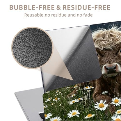 Universal Laptop Skin Sticker for 12/13/14/15.6 Inch Laptops, Reusable Vinyl Laptop Decal Cover, Waterproof Scratch Resistant Notebook Skin with 2 Wrist Pads,Highland Calf - color: Highland Calf