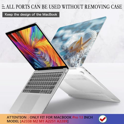 CISSOOK Compatible with MacBook Pro 13-inch Case 2025-2016 Release M2 M1 | 5in1 Set Plastic Hard Shell Protective Case A2338 A2251 A2289 A2159 A1706 with Keyboard Cover, Beach&Shell - color: Pro13inch-Beach&Shell