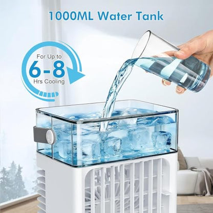 Portable Air Conditioners, Air Conditioner, Upgraded Cooling Fan with 1000ml Water Tank, 4 Speeds & 2 Mists Modes, 2-6H Timer, Ultra-Quiet AC Unit for Bedroom Office Home