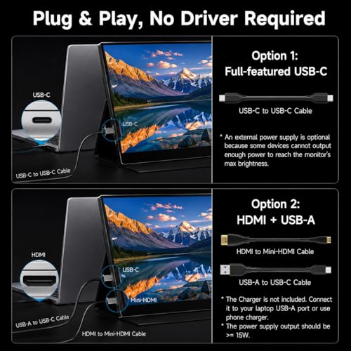 2.5K Portable Monitor, 15.6 inch 2560x1600 QHD External Monitor 100% sRGB Eye Care USB-C HDMI Second Screen for Laptop Mac Phone PS4/5 Xbox Switch