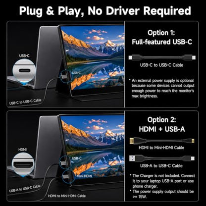 2.5K Portable Monitor, 15.6 inch 2560x1600 QHD External Monitor 100% sRGB Eye Care USB-C HDMI Second Screen for Laptop Mac Phone PS4/5 Xbox Switch