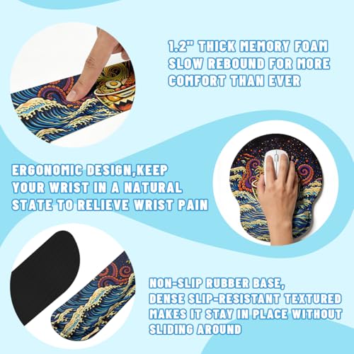 Ramen Desk Mat Set Funny Octopus Japanese Cartoon Large Mouse Pad with Wrist Rest 4in1 Desk Mat for Desktop Ergonomic Keyboard Wrist Support Anti-Slip Computer Ergonomic Mouse Pad Home Office Gaming - color: Ramen