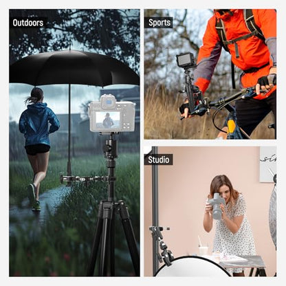 NEEWER Double Super Clamp Camera Mount with Magic Arm, NATO Interface, Cold Shoes, 1/4" Locating Holes for ARRI, Desk Studio Photography Light Stand Pole Cross Bar Umbrella Holder Clamp Mount, UA060 - style: UA060