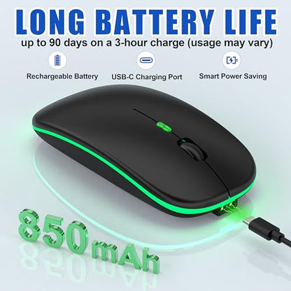 Gizdot-R1 LED Mouse for MacBook Air/iPad/Laptop, Bluetooth Rechargeable Silent Mouse with USB-C, Built-in Mouse Jiggler, 4-Mode Wireless Mouse Compatible with macOS/iOS/Windows/Android - color: Black