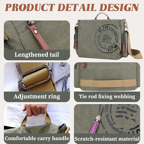 FSD.WG Satchel Messenger Bag for Men Canvas,Travel Shoulder bag 13.5" Laptop Bags - color: Green