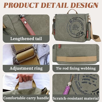 FSD.WG Satchel Messenger Bag for Men Canvas,Travel Shoulder bag 13.5" Laptop Bags - color: Green