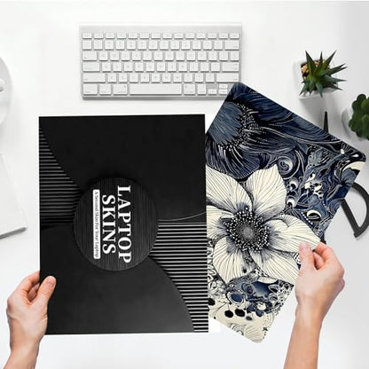 Universal Laptop Skin Sticker with 2 Wrist Pad Skins, Waterproof Scratch Resistant Vinyl Laptop Cover Decal, Cut to Fit for 11–15.6 Inch MacBook HP Dell Lenovo, Black White Sunflowers - color: Black White Sunflowers