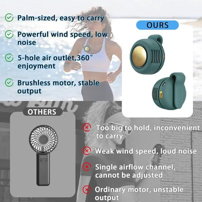 Portable Clip-On Fan, Mini USB Rechargeable 360° Rotatable Fan, Personal Fan 3-Speed Silent Mini Bladeless Fans (2 pack（Black and Green）) - color: 2 pack（Black and Green）