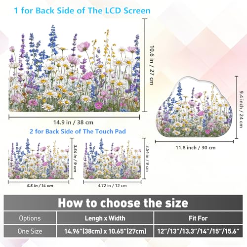 Laptop Skin Sticker Decal 15-15.6 Inch with Cute Mouse Pad, Universal Reusable Vinyl Sticker for 12.1 13 13.3 14 15.4 Inch Netbook and Notebook PC, Boho Floral - color: Boho Floral