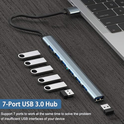 7 Port USB 3.0 Hub, Aluminium USB Splitter & Extender for Laptop, PC, iMac, USB Flash Drives, Mobile HDD, Printer, Camera & More