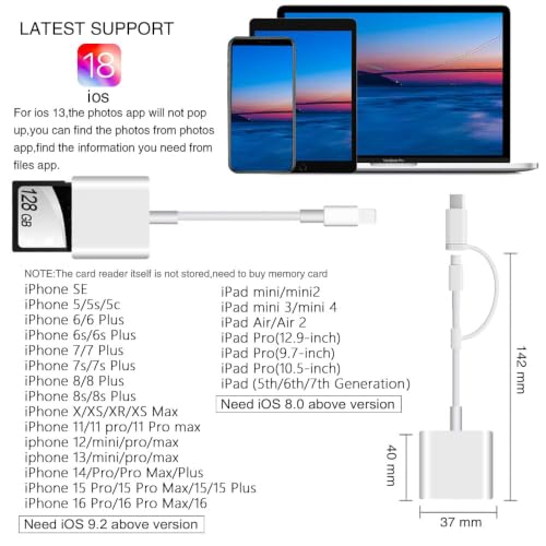 SD Card Reader for iPhone iPad,Micro SD Card Reader Memory Card Reader Plug and Play Trail Camera SD Card Adapter,Simultaneous Charging and Reading - color: Pearl White