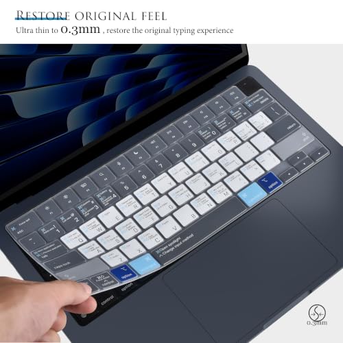 Keyboard Cover Compatible with MacBook Air 13.6 M2 M3 M4 M5 A2681 A3113 A3240 A3449 2022 2023 2024 2025 2026, MacBook Air 13.6" M2 M3 M4 M5 Chip Mac OS X Shortcut Hotkey Keyboard Skin Protector - Blue - size: MacBook Air 13" A2681 (2022+)