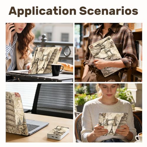 3Pcs World Landmarks Laptop Skin Sticker Statue of Liberty Universal Removable Vinyl Stickers Fits for 12.1 13 14 15.6 16 Inch Waterproof Notebook Decal Cover Gift - color: Light yellow and pencil gray