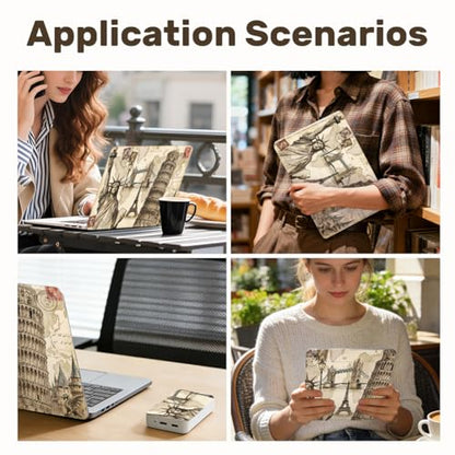 3Pcs World Landmarks Laptop Skin Sticker Statue of Liberty Universal Removable Vinyl Stickers Fits for 12.1 13 14 15.6 16 Inch Waterproof Notebook Decal Cover Gift - color: Light yellow and pencil gray