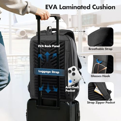 Expandable 16 Inch Laptop Backpack for Men | 40L Travel Backpack with USB-A&C Port, Flight Approved Carry On Backpack, 180° Laptop Compartment, Black