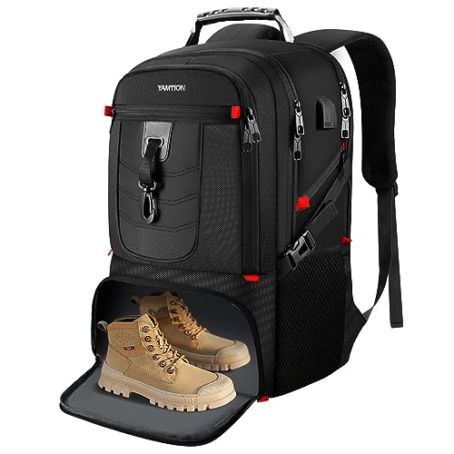 Travel Business Laptop Backpack for 18.4in PC with Shoe Compartment USB Charging Port,Sport Gym Bag for College Hiking Camping,Waterproof School Bookbag for Men Women Boys,Black - size: 18.4in