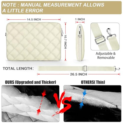Puffy Quilted Laptop Sleeve with a Removable Shoulder Strap Compatible with MacBook Air/Pro, 13-13.3 inch Notebook, Compatible with MacBook Pro 14 inch M3 M2 M1 Chip 2023-2021 - color: Sleeve - Beige, size: 13-13.3 inch