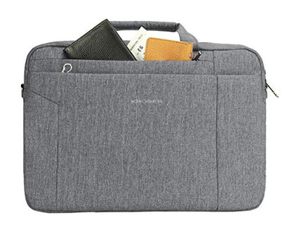 KROSER Laptop Bag 15.6 Inch Briefcase Shoulder Bag Water Repellent Laptop Bag Bussiness Carrying Handbag | Built-in luggage strap & TSA friendly, multi compartments, suitable for business, office, travel, men and women - color: Grey
