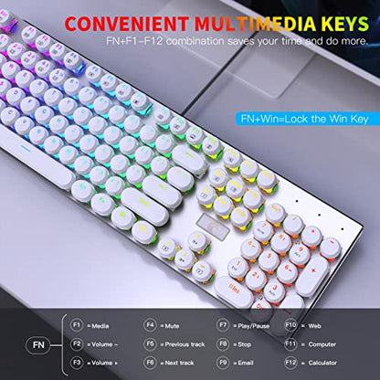 HUO JI E-Yooso Z-88 Wired Typewriter Style Mechanical Keyboard, White | Programmable RGB Backlit, Clicky Blue Switches, Detachable USB-C Cable, Metal Panel, 104 Double-Shot Keycaps for PC Gaming