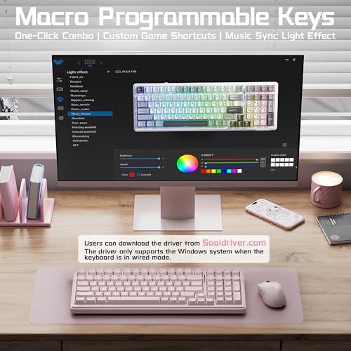 Aula F99 Wireless Silent Mechanical Keyboard, Tri-Mode 2.4GHz/BT5.0/USB-C, Hot Swappable Custom Keyboard, Pre-lubed Linear Switches, Gasket Structure RGB Backlit, Pink Gaming Keyboards for PC/Laptop - color: Pink