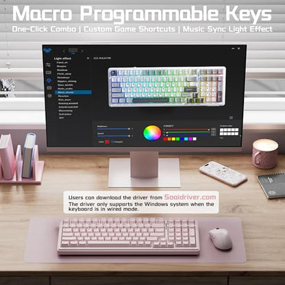 Aula F99 Wireless Silent Mechanical Keyboard, Tri-Mode 2.4GHz/BT5.0/USB-C, Hot Swappable Custom Keyboard, Pre-lubed Linear Switches, Gasket Structure RGB Backlit, Pink Gaming Keyboards for PC/Laptop - color: Pink