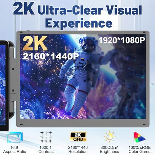 Cenerius 14" 2K Ultra-Clear Laptop Screen Extender, Portable Dual Monitor for 13-17 Inch Laptops, USB-C/HDMI Plug & Play IPS Display, Compatible with Mac/Windows/Android/Switch/PS5/Xbox - size: 2K-Dual-14"