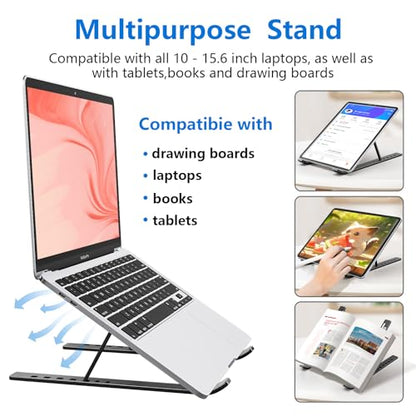 Laptop Stand for Desk, Aluminum Metal MacBook Stand, Computer Riser for Desk, Portable Foldable Adjustable Notebook Holder, Compatible with 10-15.6 Inch Laptops, iPad, Black. - color: Black