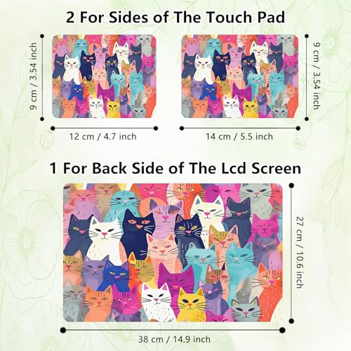 Laptop Skin Sticker Decal, Universal Reusable Vinyl Laptop Cover for 12" 13" 13.3" 14" 15" 15.4" 15.6" Notebook PC, Waterproof Scratch-Resistant with 2 Wrist Pads, Easy to Apply & Remove,Colorful Cats - color: Colorful Cats