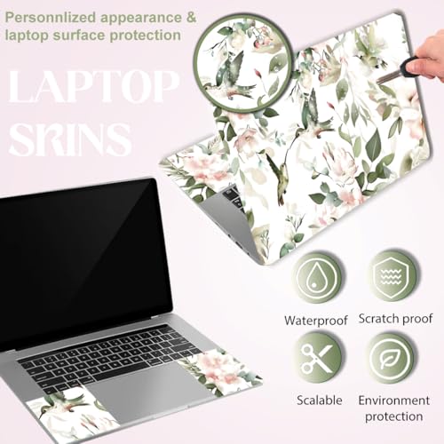 SUPERDANT 3-Pack Laptop Sticker 15.6 14 12 Inch Laptop Skin Notebook Decal Iron-On Transfer Ready PVC Protector Scratch-Proof Water-Proof Reusable Flowers and Birds Design Colorful - style: Flowers And Birds