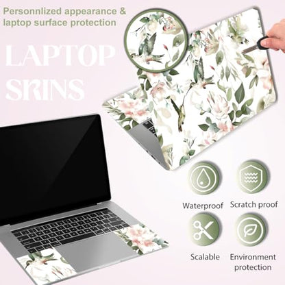SUPERDANT 3-Pack Laptop Sticker 15.6 14 12 Inch Laptop Skin Notebook Decal Iron-On Transfer Ready PVC Protector Scratch-Proof Water-Proof Reusable Flowers and Birds Design Colorful - style: Flowers And Birds