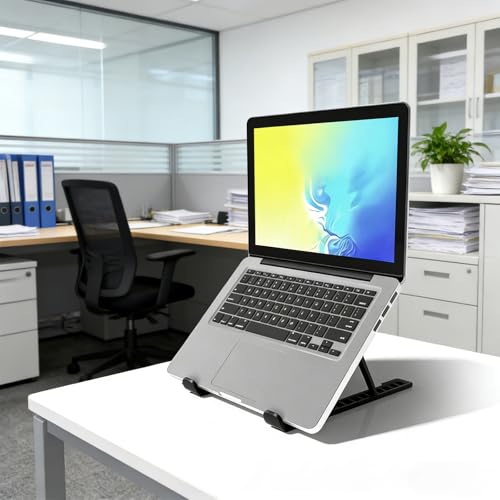 Adjustable Laptop Stand with Fan, Foldable Desktop Mount for Notebook or Tablet, Black - color: Black