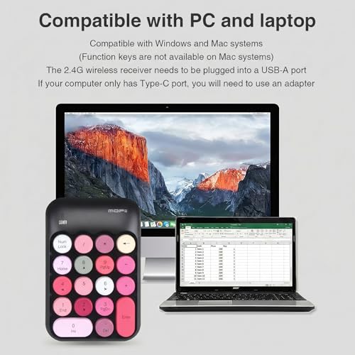 Lomiluskr Cute Wireless Number Keypad with 2.4G USB Receiver, 18 Colorful Round Keys Numpad, Portable Financial Accounting Numeric Keyboard, Suitable for PC, Laptop (Black) - color: Black