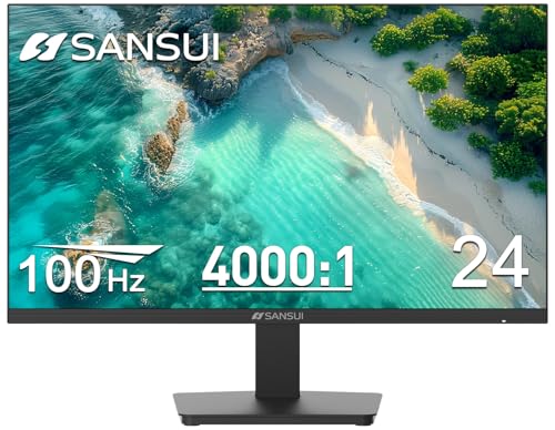 SANSUI Monitor 24 inch 100Hz Computer Monitor丨FHD 1080P PC Monitor丨HDMI丨FreeSync丨HDR丨Earphone Jack丨 Ergonomic Tilt for Home and Office - size: 24 Inch