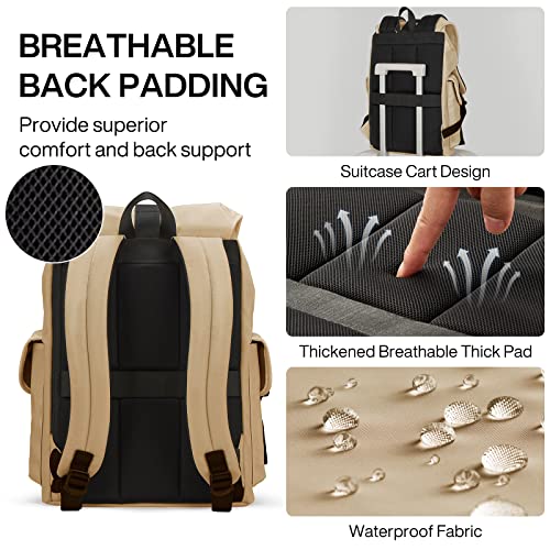 mixi Travel Laptop Backpack for Women & Men, Carry On Backpack fits 16'' Laptop Waterproof Rucksack,17 Inch, Mocha Brown - color: Mocha Brown