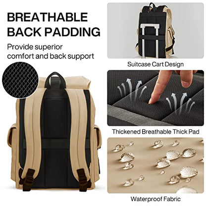 mixi Travel Laptop Backpack for Women & Men, Carry On Backpack fits 16'' Laptop Waterproof Rucksack,17 Inch, Mocha Brown - color: Mocha Brown
