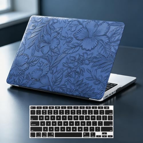 DTangLsm for MacBook Air 13 inch Case 2021-2018 M1 A2337 A2179 A1932, Blue | Vintage Floral MacBook Air 13.3 Case, Elegant Textured Leather Hardshell Cover for Mac Book Air 13 Laptop Case+Keyboard Cover - color: # Retro Blue