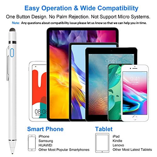 NTHJOYS 2 in 1 Rechargeable Digital Pen Fine Point Stylus for iPhone/iPad Pro/Mini/Air/Samsung and Other Touch Screens - color: White