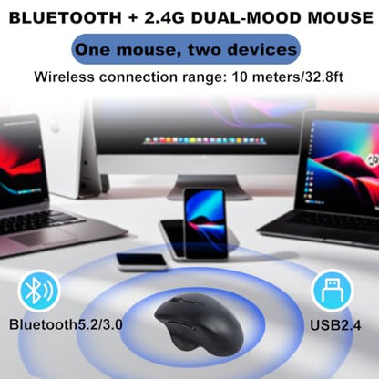 Bluetooth Wireless Mouse, Bluetooth 5.2/3.0 + 2.4 GHz USB Rechargeable Ergonomic Optical Mice, Quiet Click, Multi-Device, Portable 6 Buttons 1600D-PI for Laptop,PC,iPad,Mac,Tablet,Computer,Surface