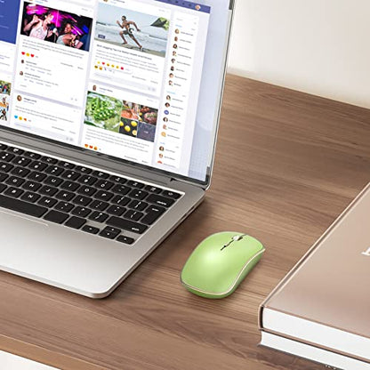JOYACCESS J 2.4G Slim Wireless Silent Mouse - Portable Wireless Computer Mouse with 5 Adjustable DPI Levels, USB for Desktop, Notebook, MacBook, Chromebook, PC (Light Green) - color: Light Green