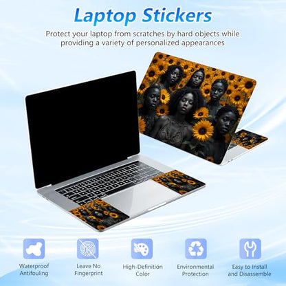 Universal Laptop Skin Sticker Decal with 2 Wrist Pad Skins, Waterproof Scratch Vinyl Cover for 11–15.6 Inch MacBook, HP, Dell, Lenovo, Cutable & Reusable,Black Women Sunflower - color: Black Women Sunflower