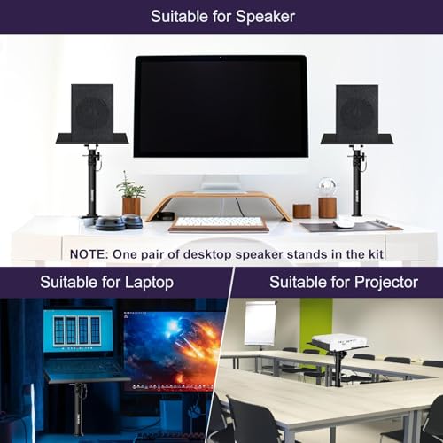 Studio Monitor Stands Clamp On Desktop Speaker Stand Pair, Heavy Duty Riser Tilt Height Adjustable, Universal Music Booth Desk Audio Mount Tray for Subwoofer Surround Sound Bookshelf Laptop