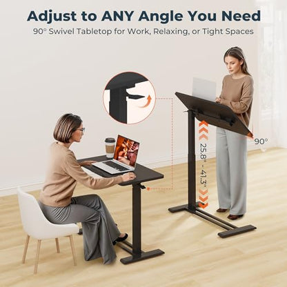 32''Pneumatic Overbed 90°Tilting Bedside Table,Small Standing Desk | 31.5" W x 17.7" D, Black Rolling Bedside Table,Hospital BedTable,Medical Bedside Table,Overbed Table with Wheels,Mobile Desk - color: Black, size: 3218