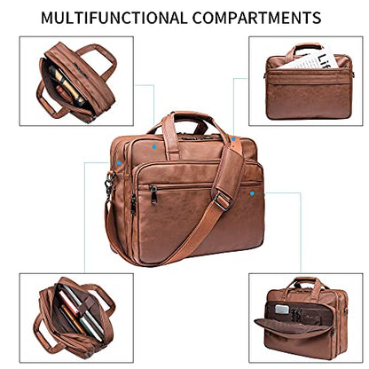 seyfocnia Leather Laptop Bag, Men's 15.6 Inche 17.3 Inche Messenger Briefcase Business Satchel Computer Handbag Shoulder Bag - color: [H]brown, size: 15.6 inch